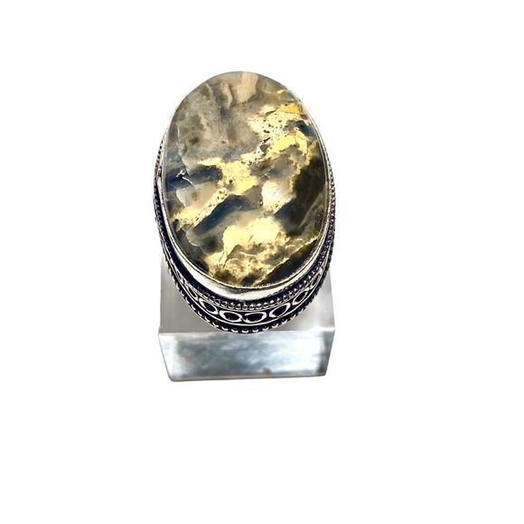 Jasper Gemstone in a Handcrafted Vintage-Look 925 Stamped Ring (8) - Picture 4 of 8